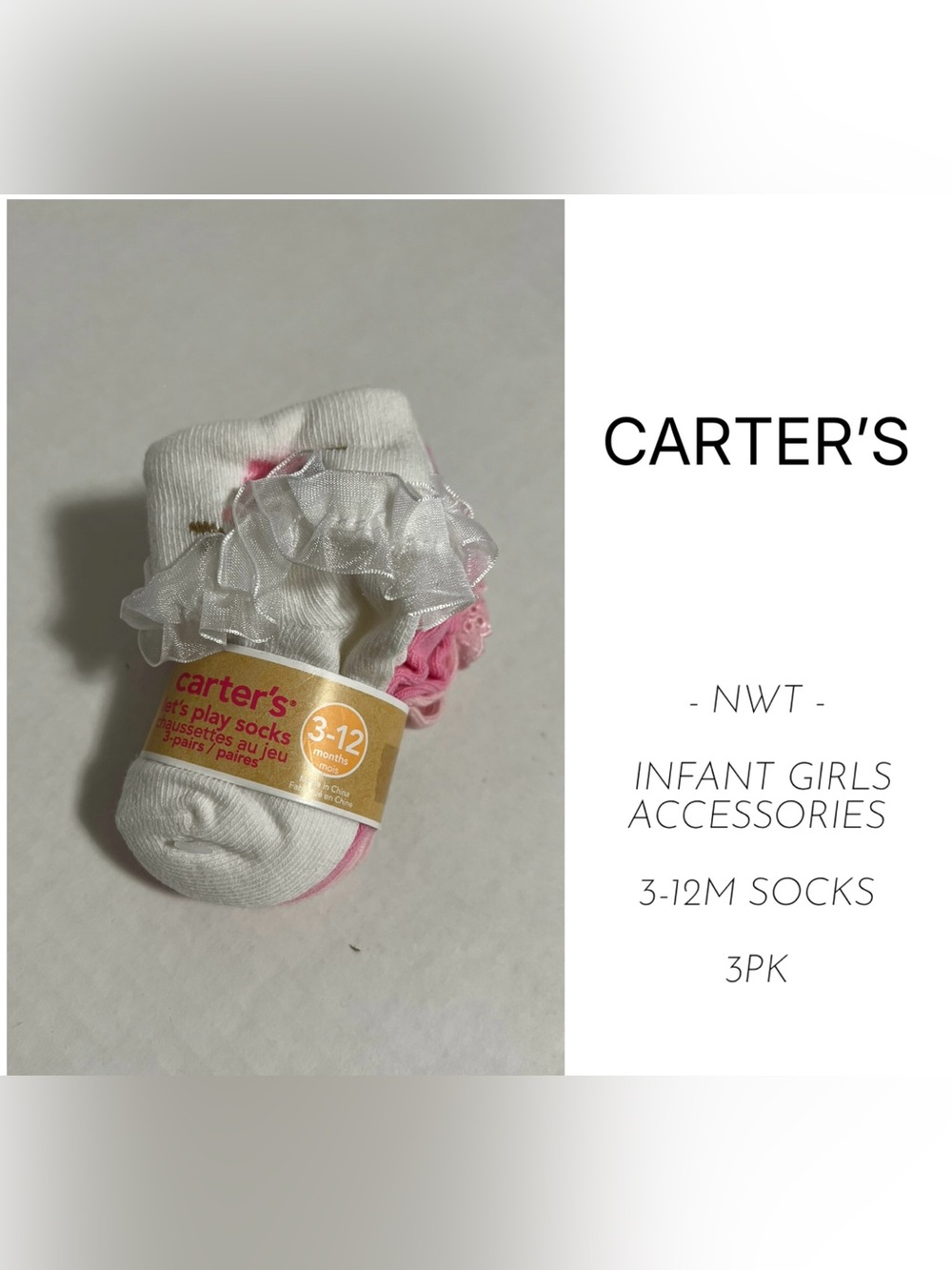 CARTER’S - 3/12M - NWT - 3PK - INFANT GIRLS FRILLY SOCKS